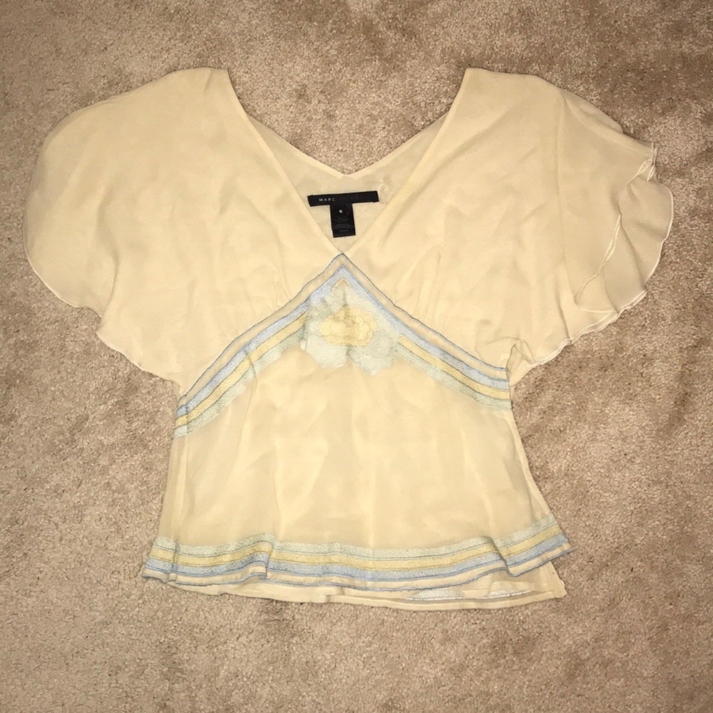 NEW Marc Jacobs Silk Yellow Top w. Embroidery